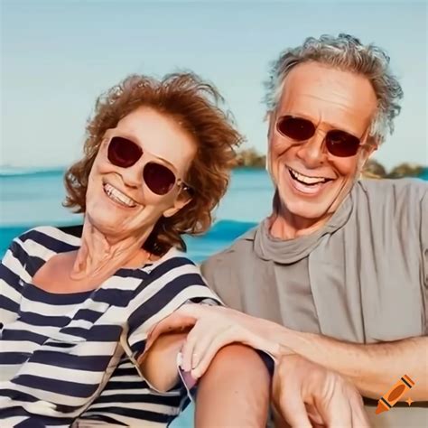 Middle-aged couple enjoying the beach on Craiyon