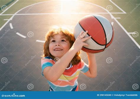 Cute Child Playing Basketball. Portrait of Sporty Kid. Stock Photo - Image of champion, playful ...