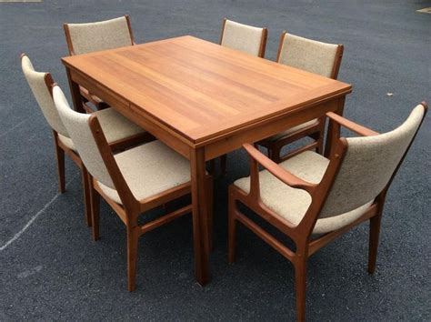 Hold Mid Century Modern Teak Expanable Dining Table Six Teak Chairs - Mid Century Six D-Scan ...