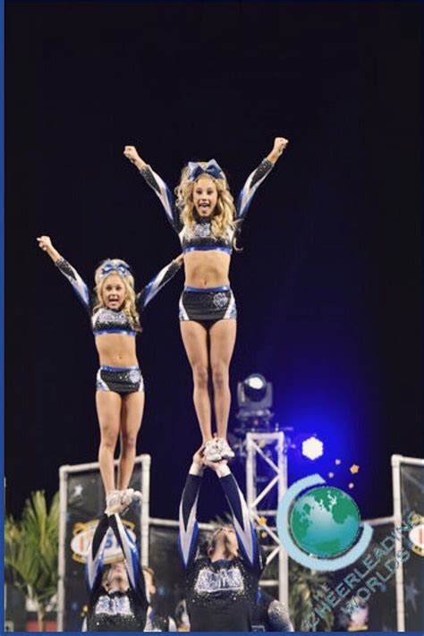 two cheerleaders are performing on the stage