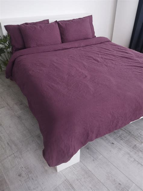 Burgundy Linen Bedding Set / 1 Duvet Cover 2 Pillowcases / - Etsy