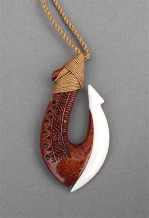 Bone and Wood Hook Necklace with Polynesian Carving – ShopNZ