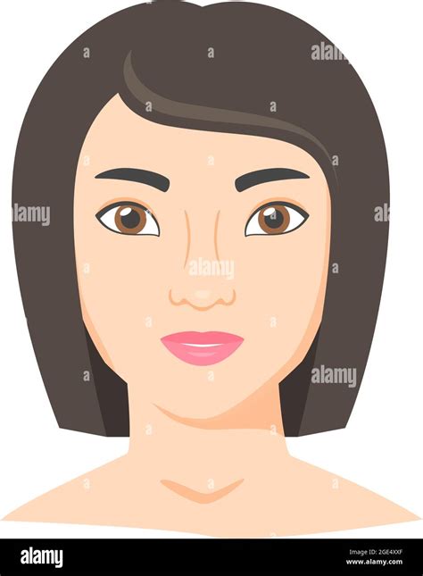 Young woman face. Female portrait of brunette in flat style. Natural beauty. Front view. Vector ...