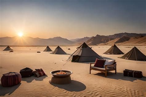 Premium AI Image | camp on a sand dune at sunset