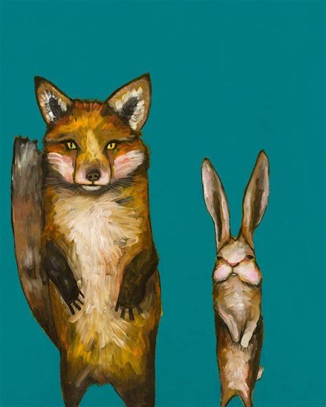 Fox and Rabbit Wedding Day on Teal - Giclée Print | Fox and rabbit ...