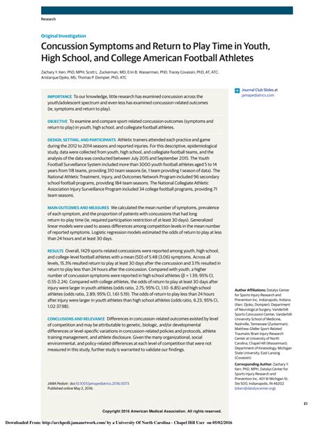 (PDF) Concussion Symptoms and Return to Play Time in Youth, High School ...