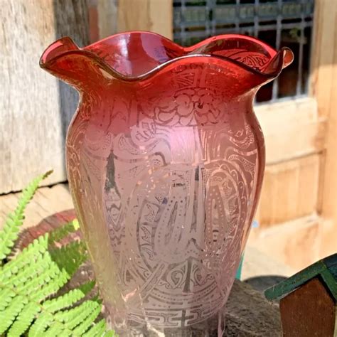 VICTORIAN ART NOUVEAU Cranberry Glass Kerosene Paraffin Oil Lamp Duplex Shade $271.26 - PicClick