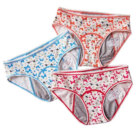 Buy 3 Pack Teens Cotton Menstrual Protective Underwear Girls Leak Proof Period Panties Women ...