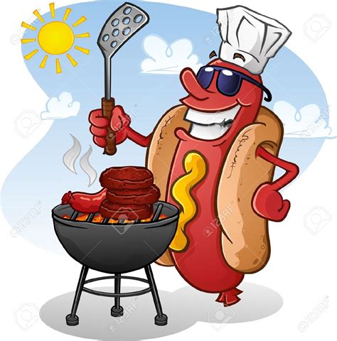19650098-Hot-Dog-Cartoon-Character-Grilling-Burgers-Stock-Vector-barbecue-bbq-cartoon ...