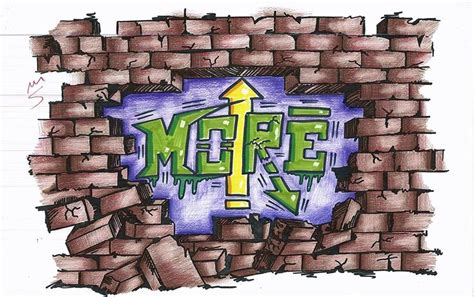 broken brick wall with graffiti letters (marker and colored pencil) | Graffiti lettering ...