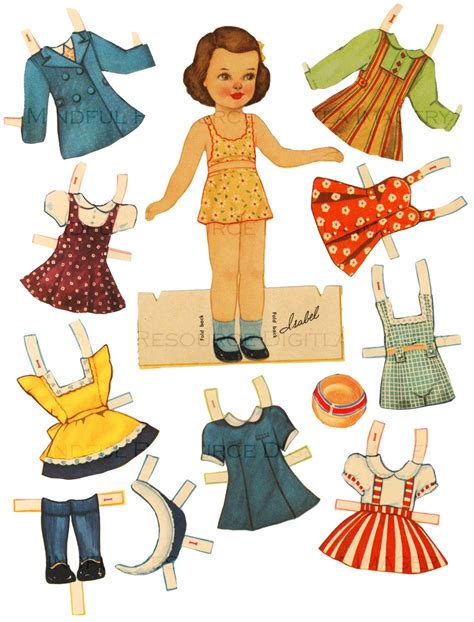 Printable Vintage Paper Doll 1940's Retro Girl Pinafores Peter Pan Collars Digital Download ...