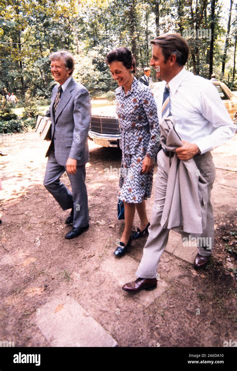 Jimmy Carter with his wife Rosalynn and Walter and Joan Mondale at a church picnic at the Plains ...
