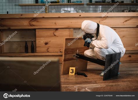 Forensic Investigator Documenting Evidence Camera Crime Scene — Stock ...