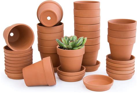 D'vine Dev 18-pc Terracotta Pots & Saucers Set - 3-Inch Clay Pots for Plants & Succulents in ...