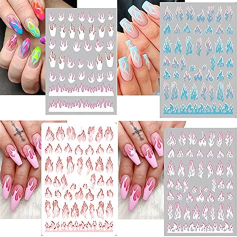 Flame Nail Stickers, 3D Fire Flame Nail Decals Nail Art Supplies Foil Transfer Gold Silver ...