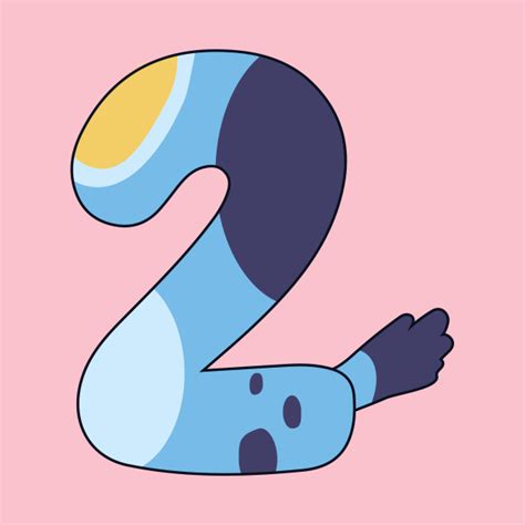 the number two is painted in blue and pink with an animal's face drawn on it
