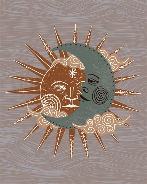 Sun and Moon Celestial Art Print Astronomy Digital Wall Art | Etsy