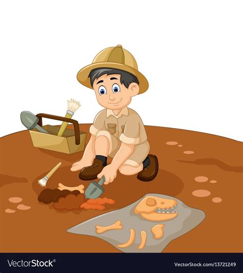 Cute man archaeologists cartoon searching fossil vector image on VectorStock | Archeologist ...