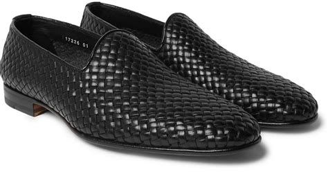 Santoni Woven Leather Loafers in Black for Men - Lyst