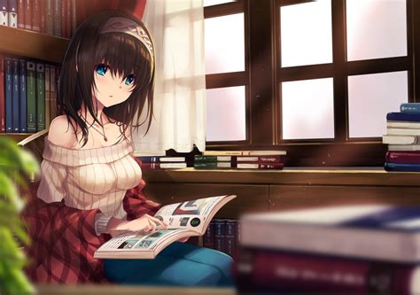 Desktop Wallpaper Cute Girl, Reading, Book, Anime, Original, Hd Image ...