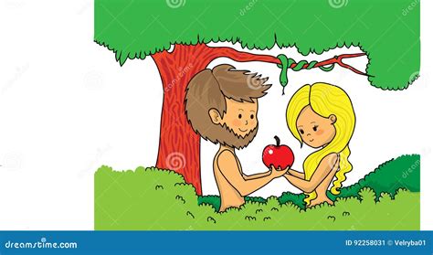 Adam and Eve holding apple stock vector. Illustration of couple - 92258031