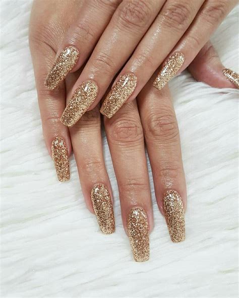 Gold Acrylic Nails, Gold Nail Art, Gold Glitter Nails, Gold Coffin ...