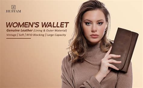 Amazon.com: HUFFAM Genuine Leather Wallets for Women Large Size Slim Brown Rfid Blocking Real ...