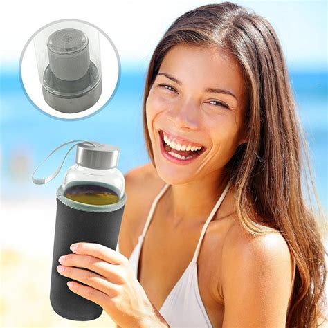 Hot or Cold Glass Tea Tumbler Bottle – Borosilicate Glass Tea Mug – Glass Water Bottle with ...