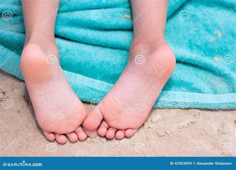 Little Girl Feet on a Beach Towel Stock Image - Image of white, cute ...