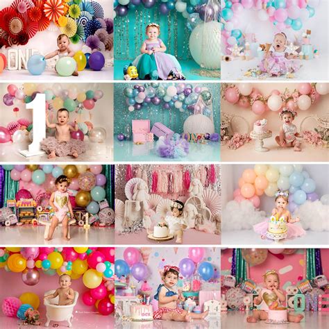 Pink Colourful Balloon Theme Backdrop Kids Cake Smash 1st Birthday Background Baby Portrait ...