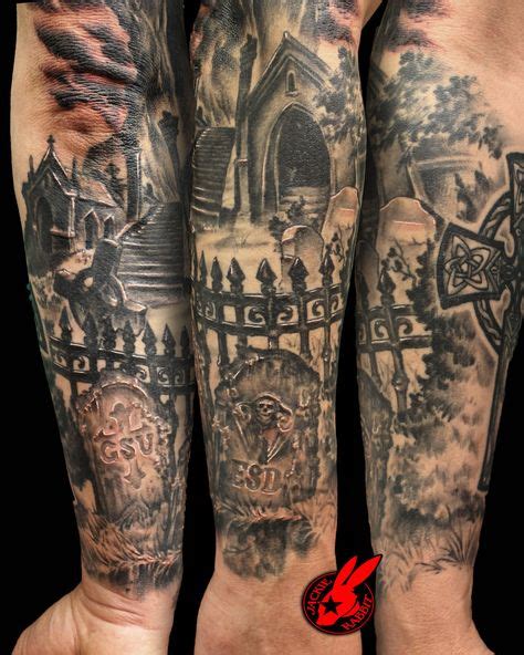 Graveyard Tombstone Sleeve Tattoo by Jackie Rabbit | Tatouage et Idées de tatouages