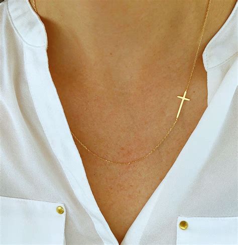 Cross Necklace Women Sideways Cross Necklace Gold Cross | Etsy India