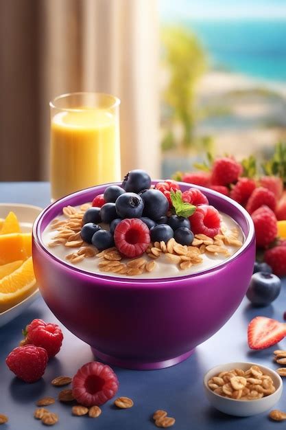 Premium AI Image | Acai bowl with oats fruit condensed milk and cereal ...