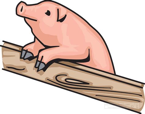 Pig Clipart-smiling pig resting on wooden fence clip art