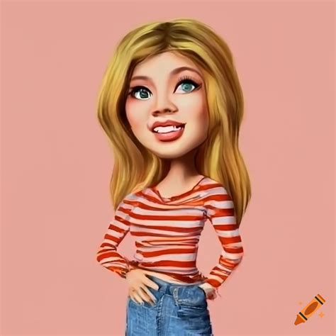 Cartoon drawing of jennette mccurdy in striped shirt and baggy jeans