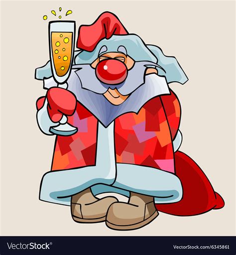 Cartoon funny santa claus with a glass of Vector Image