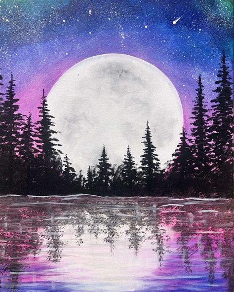 Moonrise Lake | Idee farbe, Malerei, Mond malerei