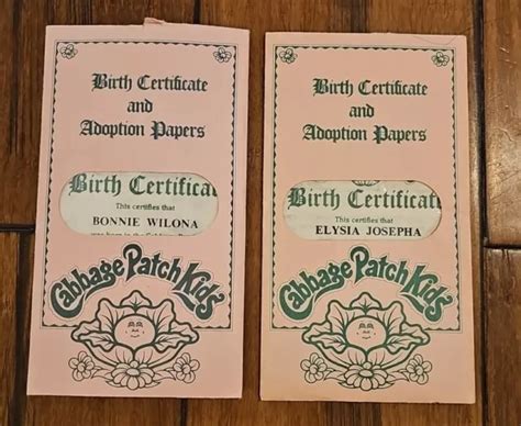VINTAGE CABBAGE PATCH Kids Birth Certificate Adoption Papers Lot Of 2 Girls $26.99 - PicClick
