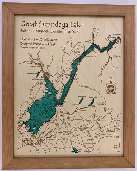 Great Sacandaga Lake - Laser Carved Wooden Relief Map - 11" x 14" - New ...