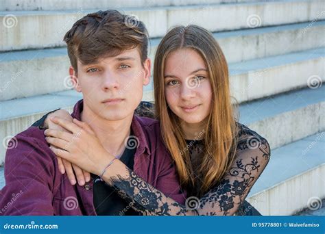 Teenage Date Boy and Girl Closeup Stock Image - Image of background ...