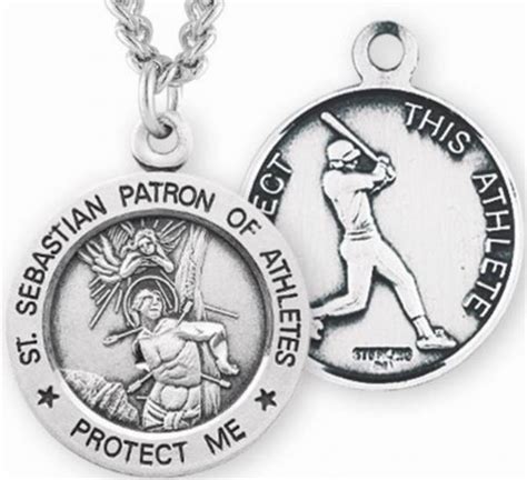 Sterling 7/8" St. Sebastian / Baseball Medal, Your Choice of Chain, # 6689