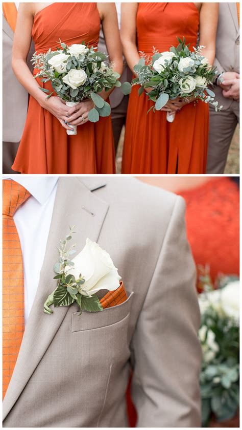 Orange & Tan Autumn Wedding at Eagle Manor | orange and tan wedding colors | Tan wedding, Groom ...