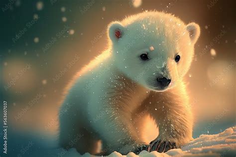 Cute baby polar bear in snow winter. Winter Wonder: A Cute Baby Polar Bear in Snowy Winter ...