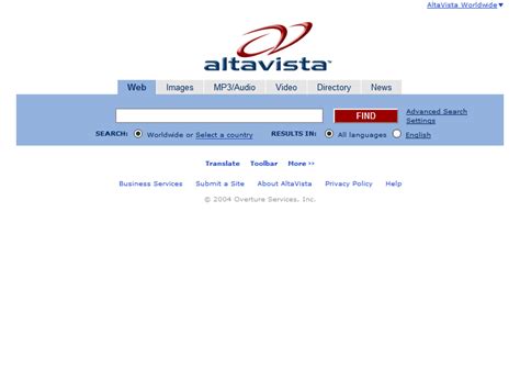 AltaVista in 2004 - Web Design Museum