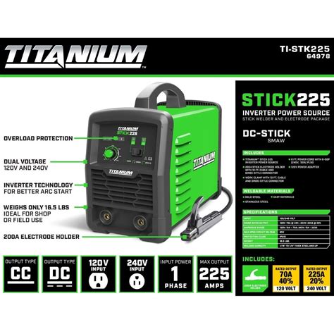 TITANIUM™ Stick 225 Inverter Welder With Electrode Holder - Stick Welders