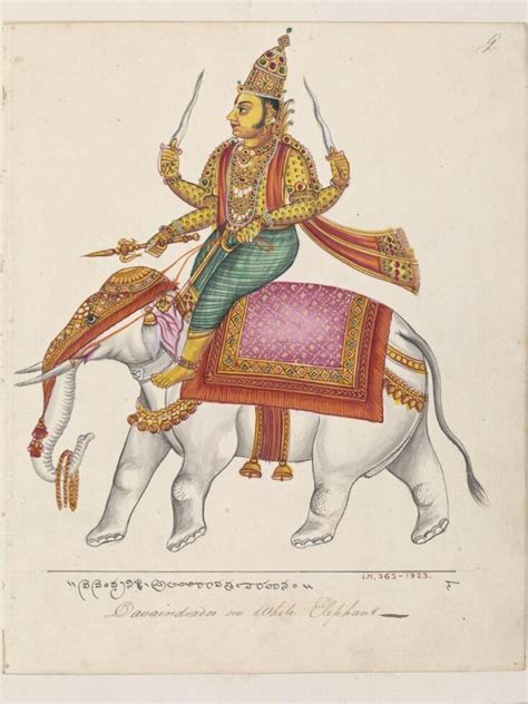 Indra, the god of storms, riding on a white elephant, Airavata. | Unknown | V&A Explore The ...