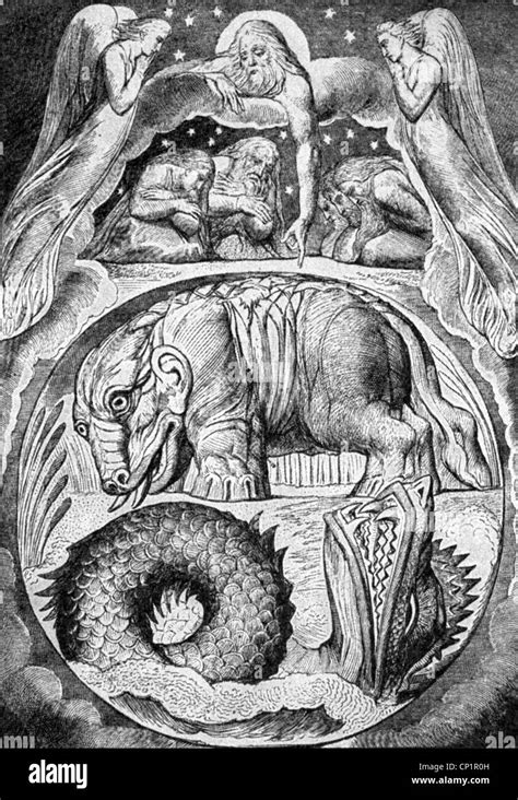 Religion, biblical scenes, Behemoth and Leviathan, Book of Job, illustration von William Blake ...