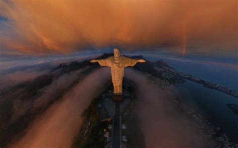 Christ the Redeemer, Rio de Janeiro, Brazil, Statue, Clouds, Aerial ...