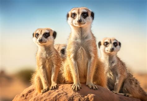 Premium AI Image | Meerkat family standing on a rock on lookout