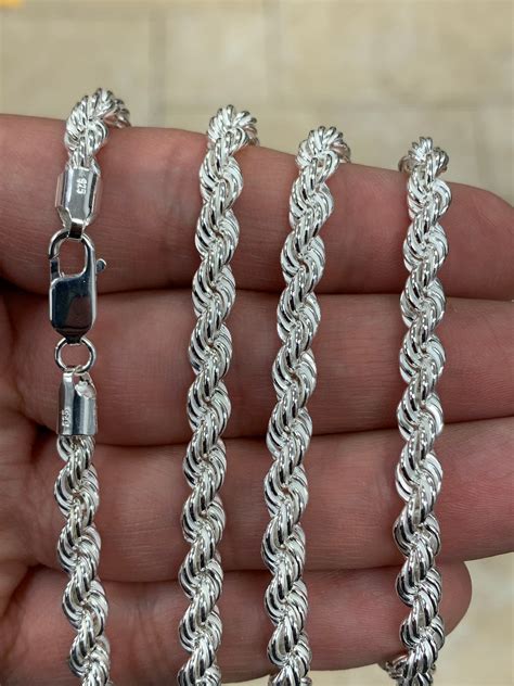 Solid 925 Sterling Silver Rope Chain 5mm Diamond Cut | Etsy